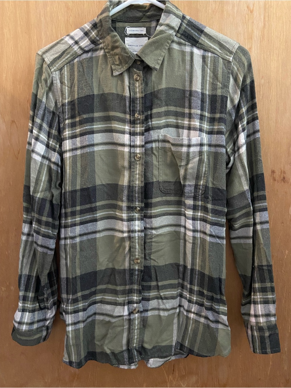 American Eagle Outfitters Green Plaid Button-Down Shirt